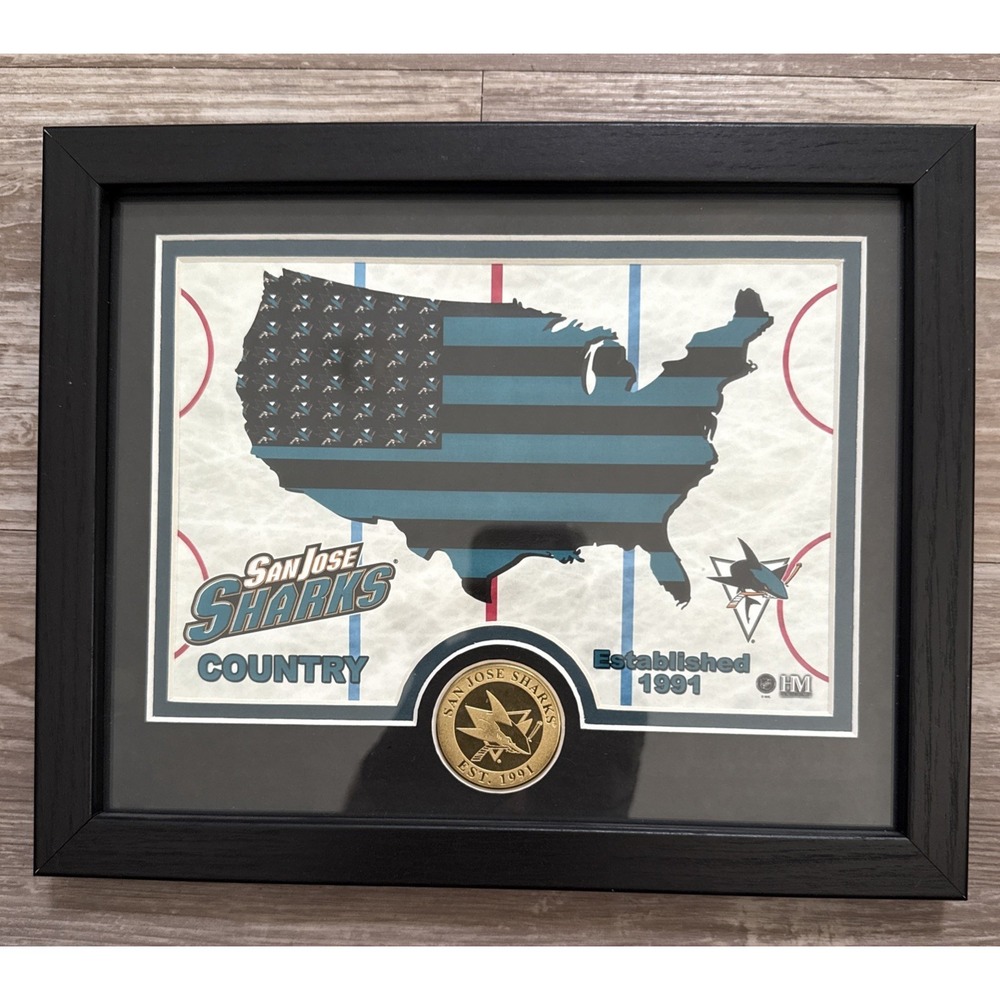 San Jose Sharks 9 X 11 Framed Custom Print With a‎ 39mm Solid Bronze Medallion